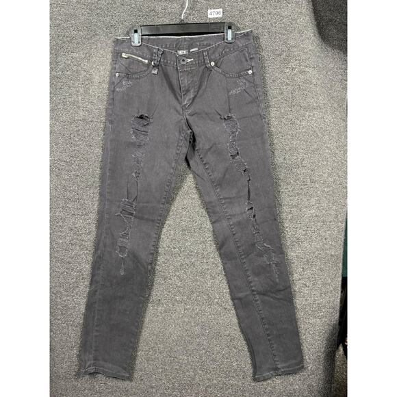 Armani Exchange Jeans Womens 10 Black Distressed Ripped Skinny Zip Pocket Denim - Picture 1 of 8